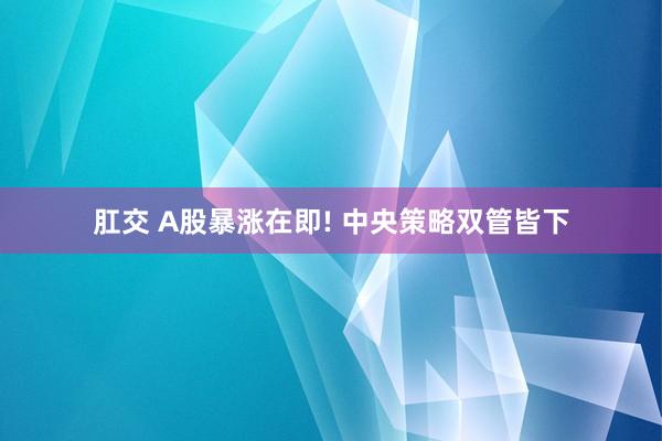 肛交 A股暴涨在即! 中央策略双管皆下