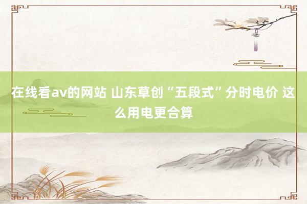 在线看av的网站 山东草创“五段式”分时电价 这么用电更合算